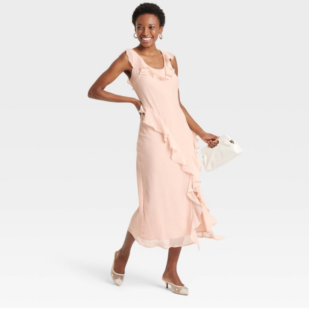 NWT Women's Ruffle Slip Dress A New Day
Light Pink L: Chiffon, Sleeveless